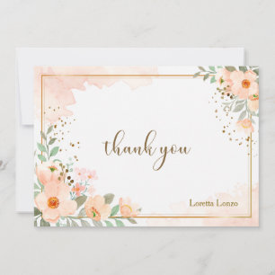 Peach Blommigt Watercolor Note Card Tack Kort