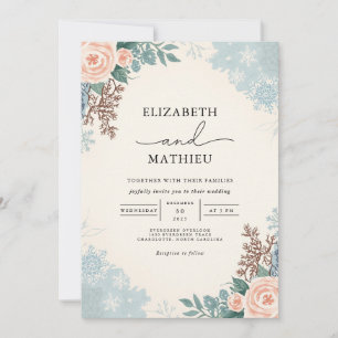 Peach Blommigt Winter Wedding Inbjudningar