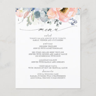 Peach-Blommigten Dusty Blue Bröllop Flygblad