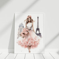 Peach-Blommigten Paris Mode Porträtt