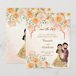 Peach-blommor indiska par sparar datumet