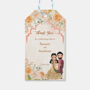 Peach-blommor söt indisk möhippa par anpassningsba presentetikett