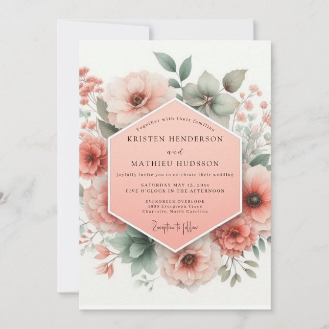 Peach Bloom Whimsy Wedding Inbjudningar (Framsida)