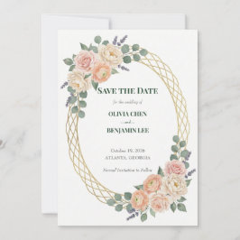 Peach Blossom & Golden Lattice Wedding Spara Datumet