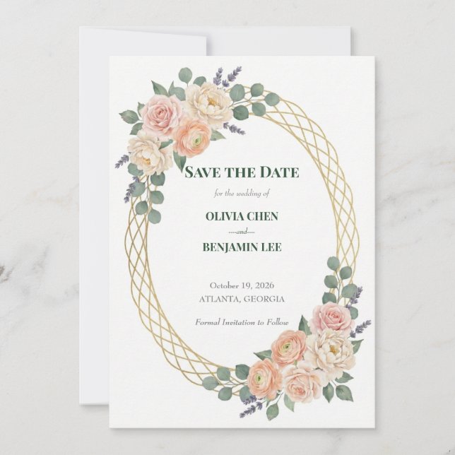 Peach Blossom & Golden Lattice Wedding Spara Datumet (Framsida)