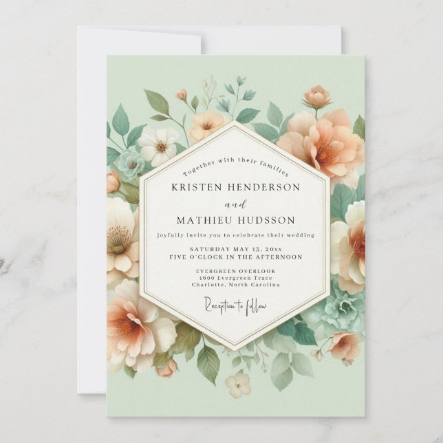 Peach Blossom Meadow Wedding Inbjudningar (Framsida)