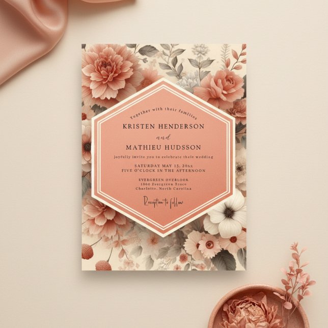 Peach Blossom Romance Wedding Inbjudningar (Skapare uppladdad)