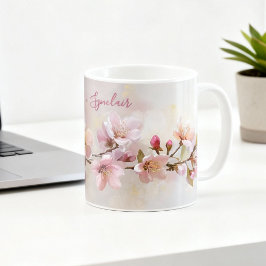 Peach Blossom Spring Floral Teacher Name Script Kaffemugg