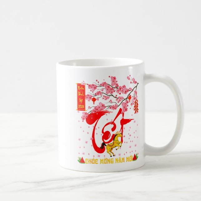 Peach Blossom Vietnamese Lunar New Year Horse 2026 Kaffemugg (Höger)