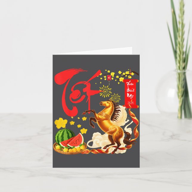 Peach Blossom Vietnamese Lunar New Year Horse 2026 Kort (Framsida)