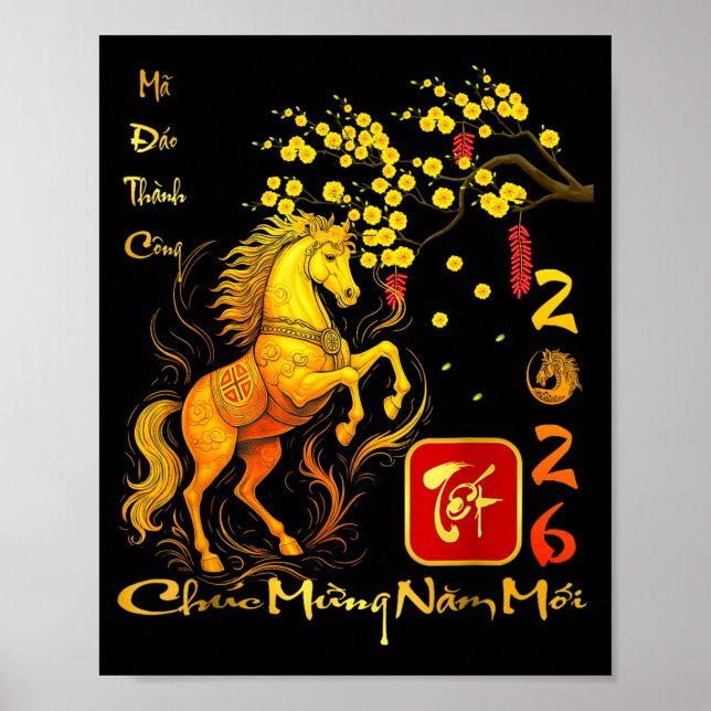 Peach Blossom Vietnamese Lunar New Year Horse 2026 Poster (Framsidan)