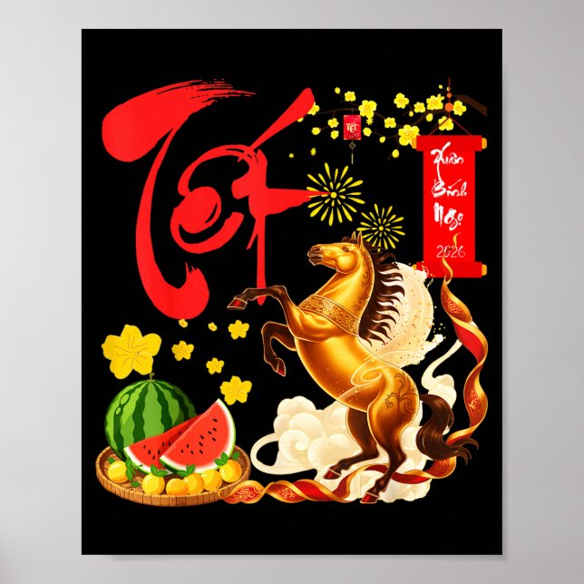 Peach Blossom Vietnamese Lunar New Year Horse 2026 Poster (Framsidan)