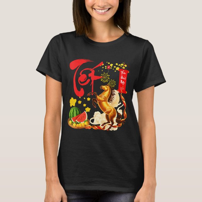 Peach Blossom Vietnamese Lunar New Year Horse 2026 T Shirt (Framsida)