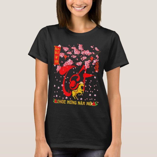 Peach Blossom Vietnamese Lunar New Year Horse 2026 T Shirt (Framsida)