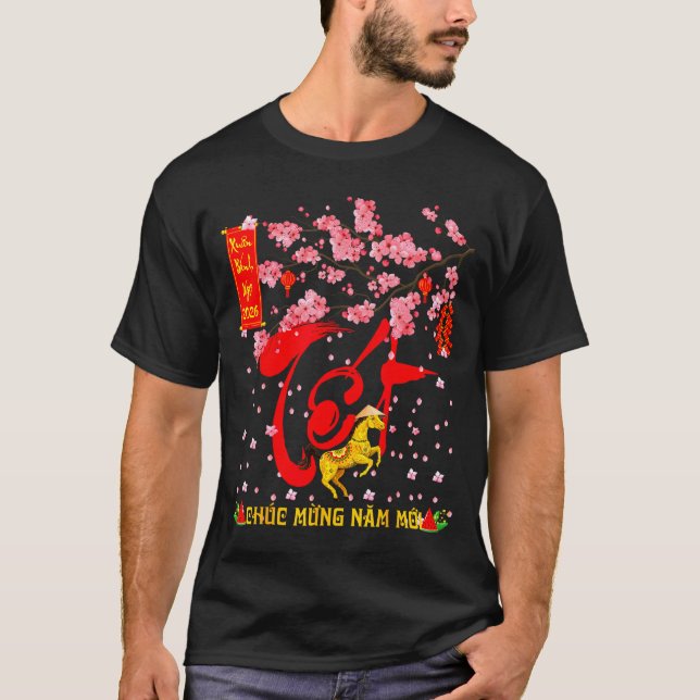 Peach Blossom Vietnamese Lunar New Year Horse 2026 T Shirt (Framsida)