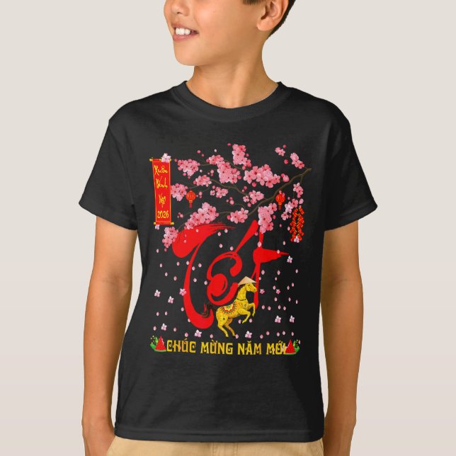 Peach Blossom Vietnamese Lunar New Year Horse 2026 T Shirt (Framsida)