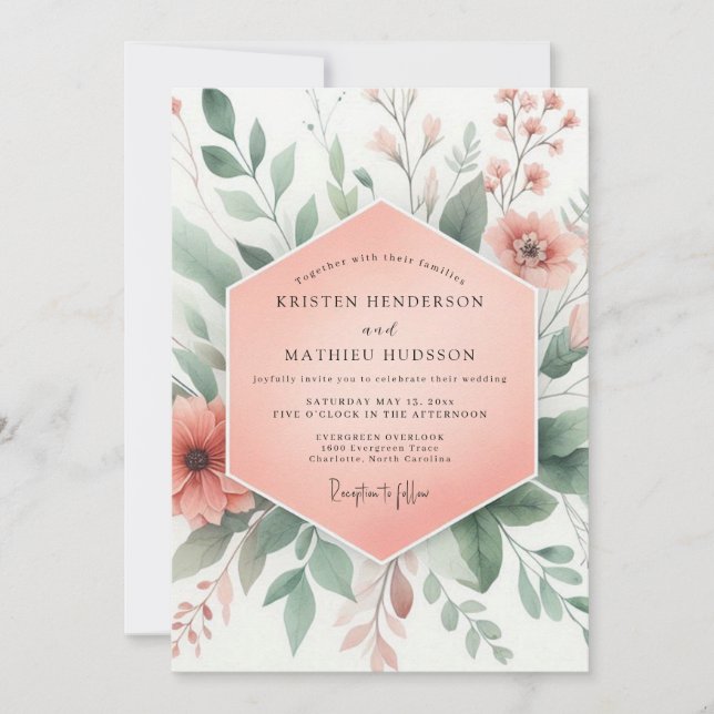 Peach Blossom Whimsy Wedding Inbjudningar (Framsida)