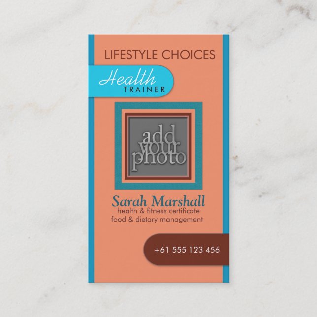 Peach & Blue Add Your Photo Affärskort Visitkort (Framsida)