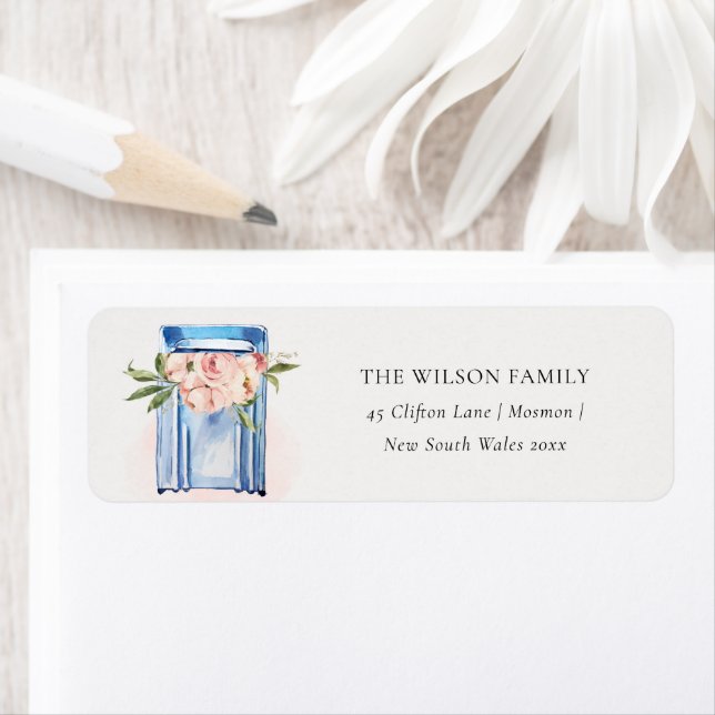Peach Blue Blommigt-postlåda Vi har Flyttat Adress Returadress Etikett (Insitu)