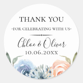 Peach Blue Botanical Blommigt Wedding Favor Runt Klistermärke