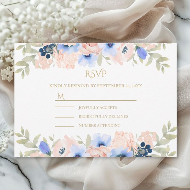 Peach Blue Bröllop-samling OSA Kort (Peach Blue Wedding Collection RSVP Card)