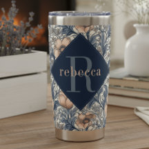 Peach Blue Floral William Morris Elegant Monogram