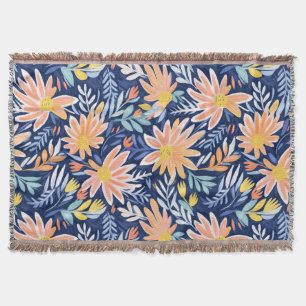 Peach blue folk blommigt filt