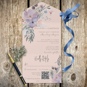 Peach Blue & Lila Boho Blommigt Peach QR-kod