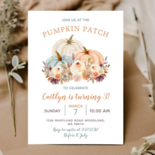Peach & Blue Mint Pumpkin Patch 3:e födelsedagen Inbjudningar