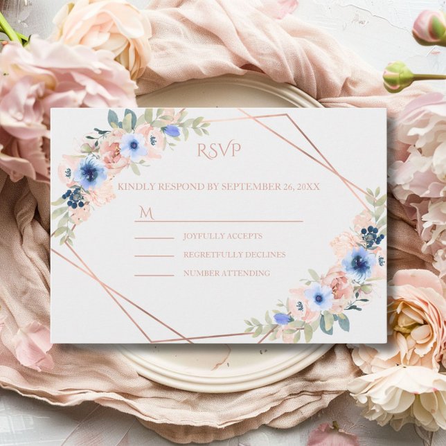 Peach Blue Wedding Collection OSA Kort (Peach Blue Light-Gray Wedding Collection RSVP Card)
