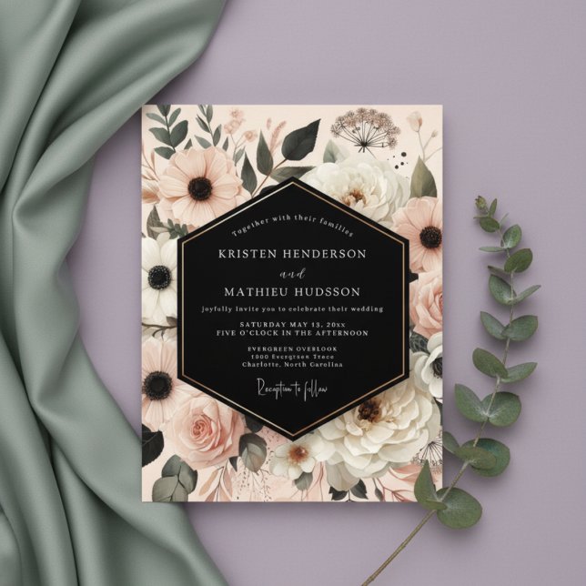Peach Blush Botanical Romance Wedding Inbjudningar (Skapare uppladdad)