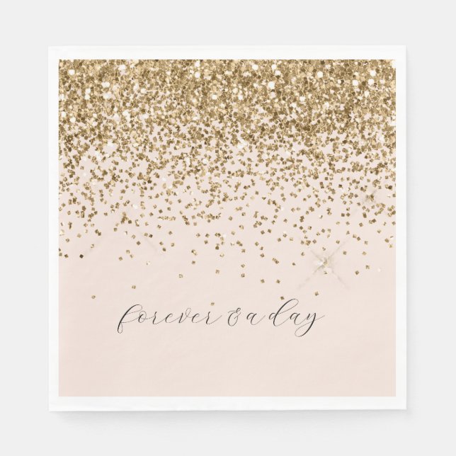 Peach Blush Gold Glam Glitter Wedding Pappersservett (Framsidan)