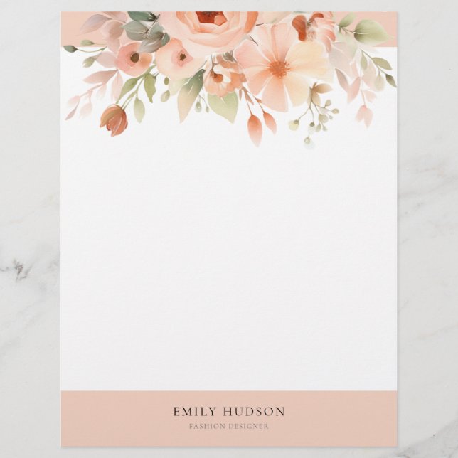 Peach Boho Blommigt Brevhuvud (Framsida)