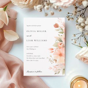 Peach Boho Blommigt Bröllop Inbjudningar