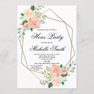 Peach Boho Blommigt Geometric Hens Party-inbjudan Inbjudningar