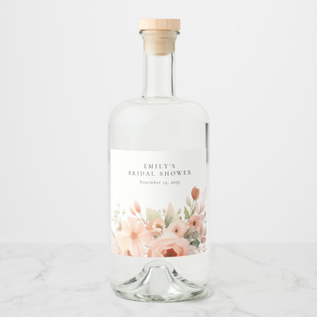 Peach Boho Blommigt Möhippa Spritflaskor Etikett (Framsida)