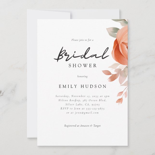 Peach Boho Floral Bridal Shower Inbjudningar (Framsida)