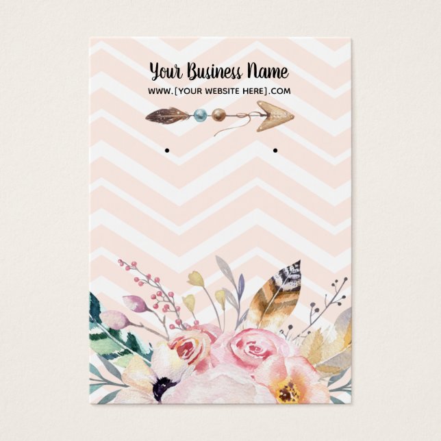 Peach Boho Flowers Arrow Earring Visning Cards Visitkort (Framsidan)