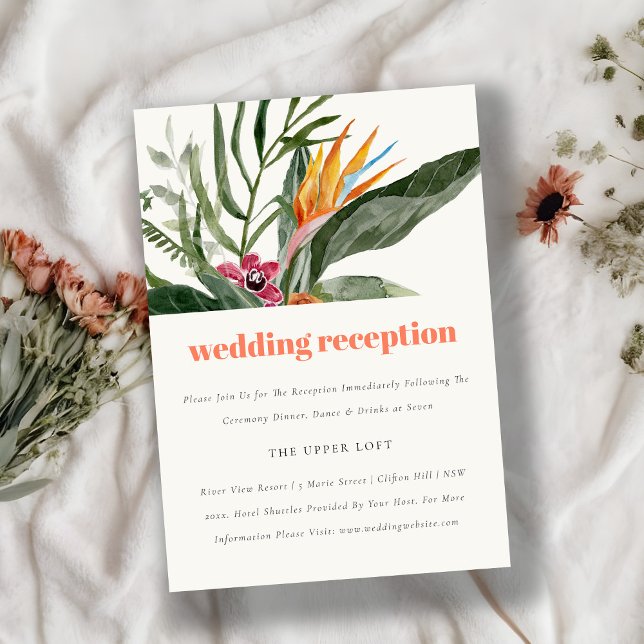 Peach  Boho Tropical Blommigt Wedding Reception Tilläggskort (Skapare uppladdad)