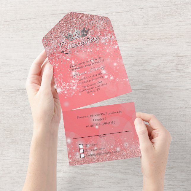 Peach Bokeh och Glitter Quinceañera  (Avrivbar del)