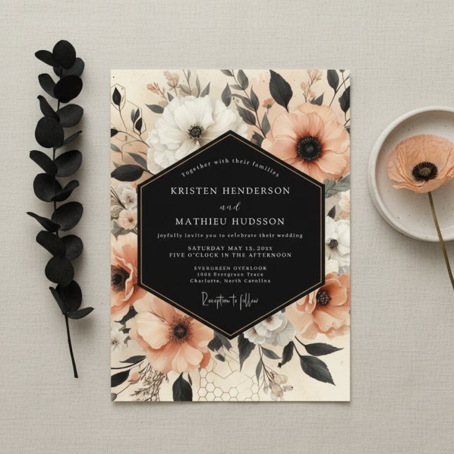 Peach Botanical Elegance Wedding Inbjudningar (Skapare uppladdad)