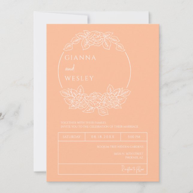 Peach Botanical Line Art Boho QR-kodfoto Inbjudningar (Framsida)