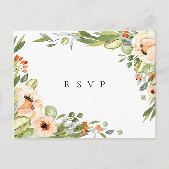 Peach Botanical Ram Wedding RSVP Sångförfrågan Inbjudan Vykort (Framsida)