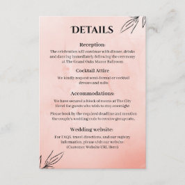  Peach Botanical Wedding Details Card Tilläggskort