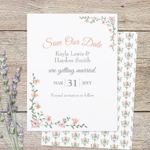 Peach Bouquet Bröllop spara datum Inbjudningar