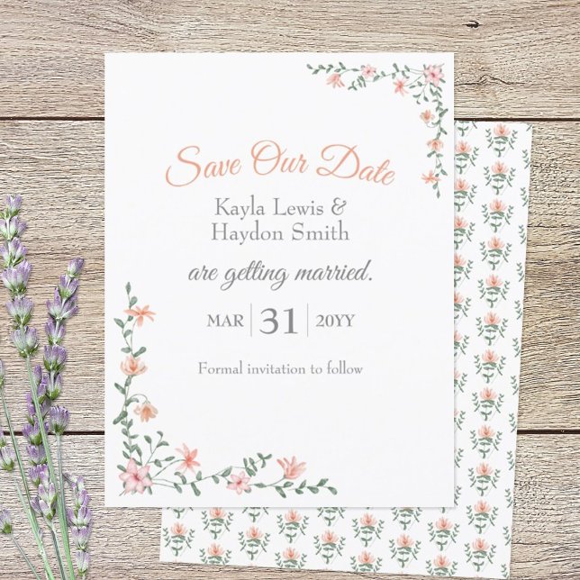 Peach Bouquet Bröllop spara datum Inbjudningar (Peach Floral Save Our Date Card)