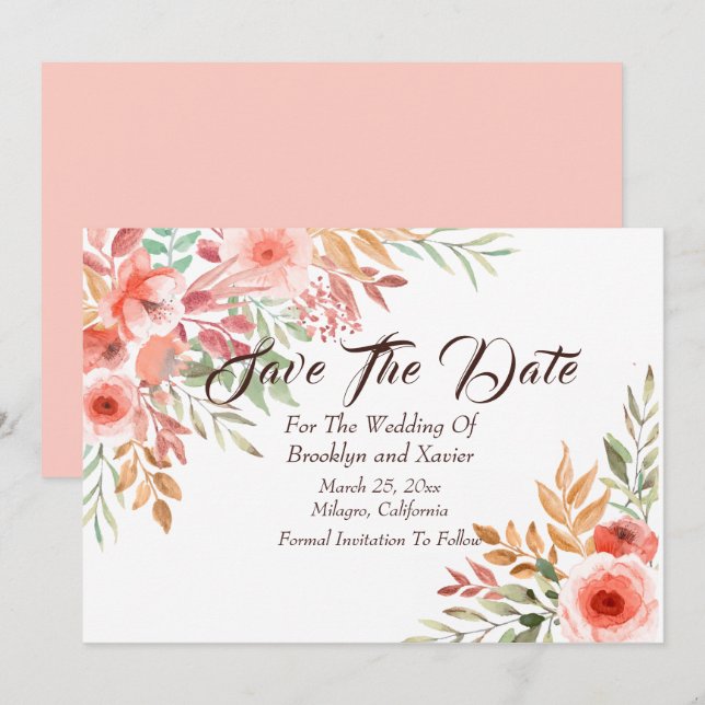 Peach Bouquet "Save the Date" Inbjudningar (Fram/baksida)