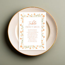 Peach Bröllop Bordsnummer Blommigt Anpassningsbar