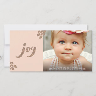 Peach & Bronze Glitter Joy Julafton-fotokort Julkort