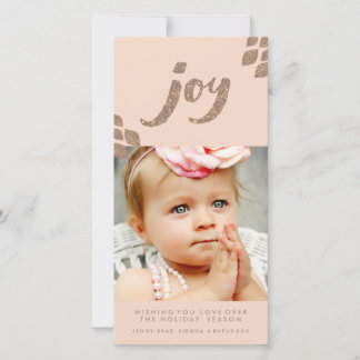 Peach & Bronze Glitter Joy Julafton-fotokort Julkort